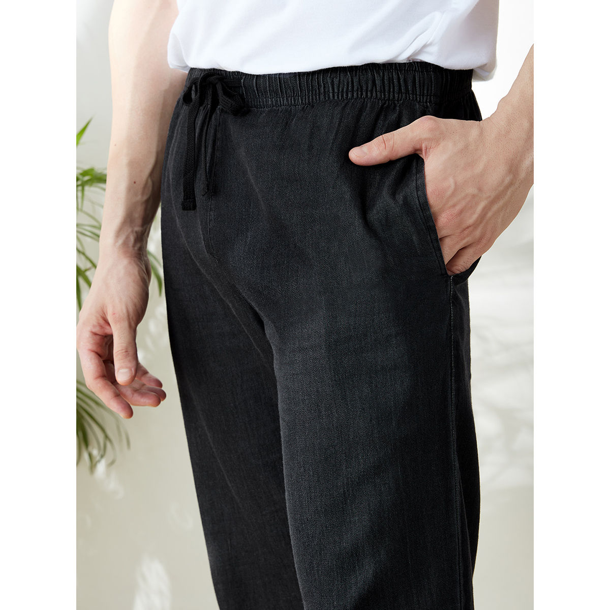Men Elasticated Waist Cotton Linen Trousers Casual Beach Straight Leg Comfy  Long Pants  Fruugo IN