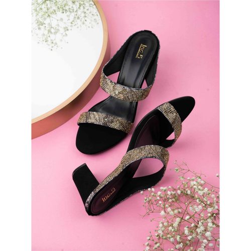 Buy Womens Black Ethnic Printed Round Toe Block Heels Online