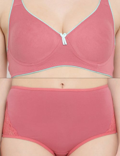 Clovia Pink Cotton Solid Non Wired T-shirt Bra With Layered Cups And High  Waist Hipster Panty For Women at Rs 902, Palakkad