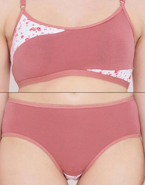 Buy Clovia Cotton Padded Non-Wired Solid T-Shirt Bra And Hipster For Teen -  Pink Online