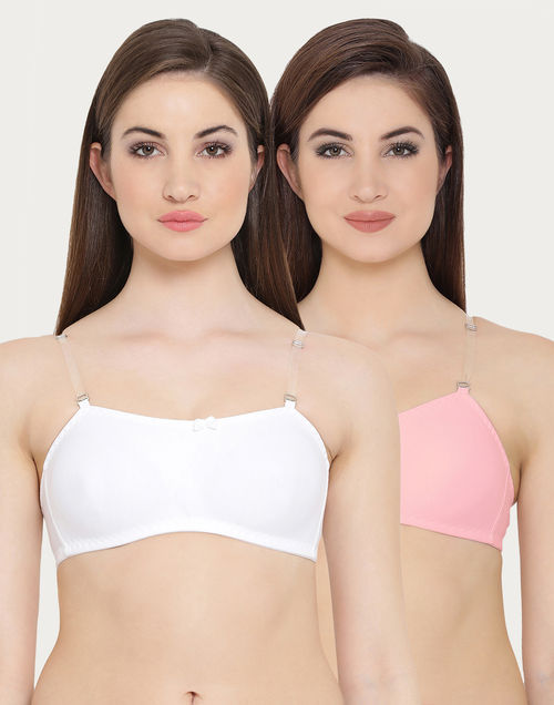 Buy Clovia Cotton Rich Non-Padded Non-Wired Bra with Detachable Transparent  Straps Pink online