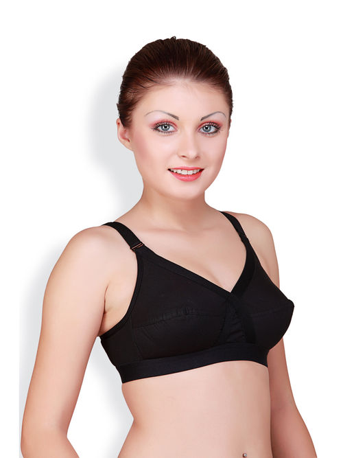 Buy Floret Women's Full Coverage Non Padded & Non-Wired Cotton Bra (B,  Black, 32) at