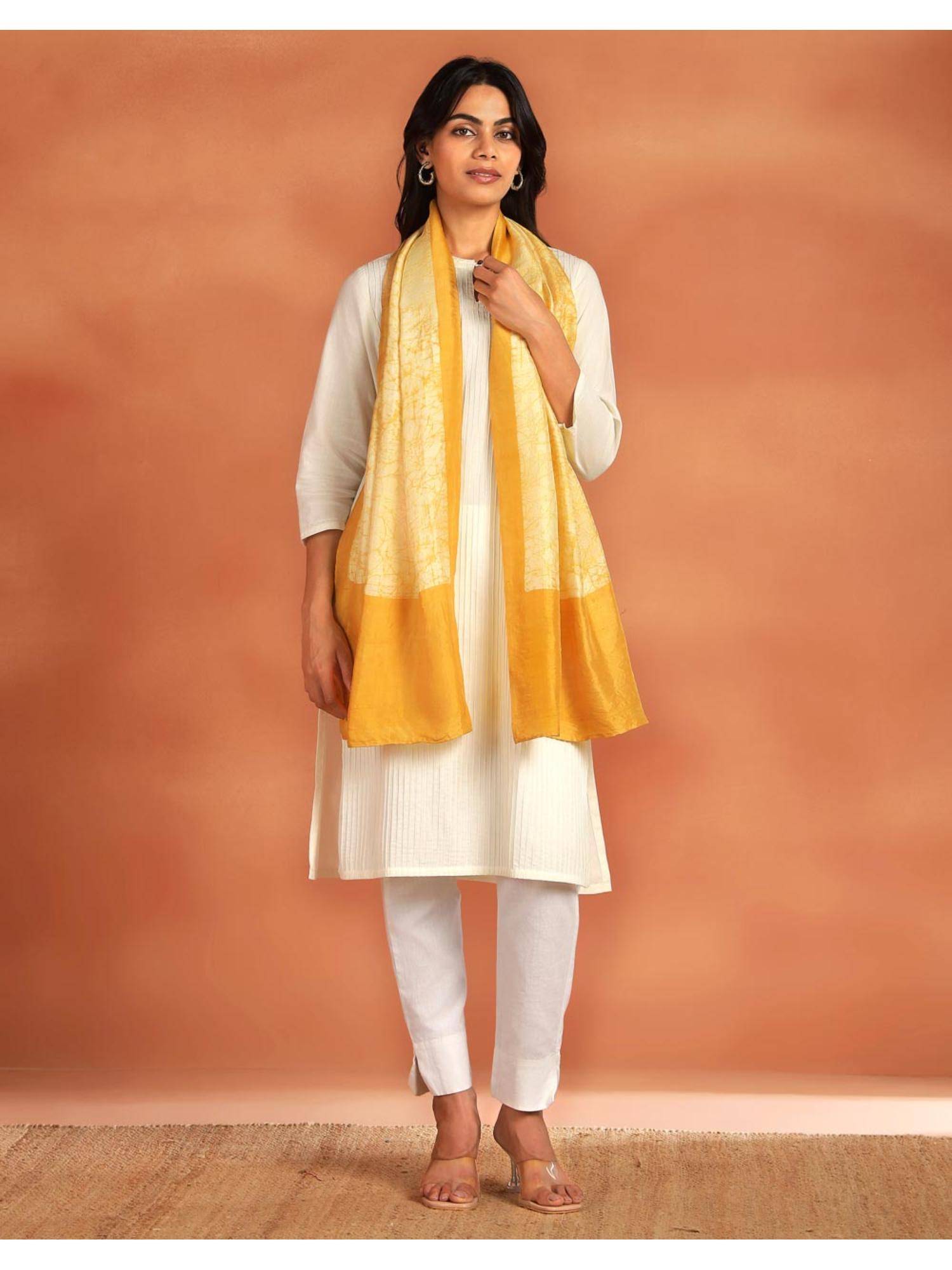 Fabindia Yellow Silk Printed Stole