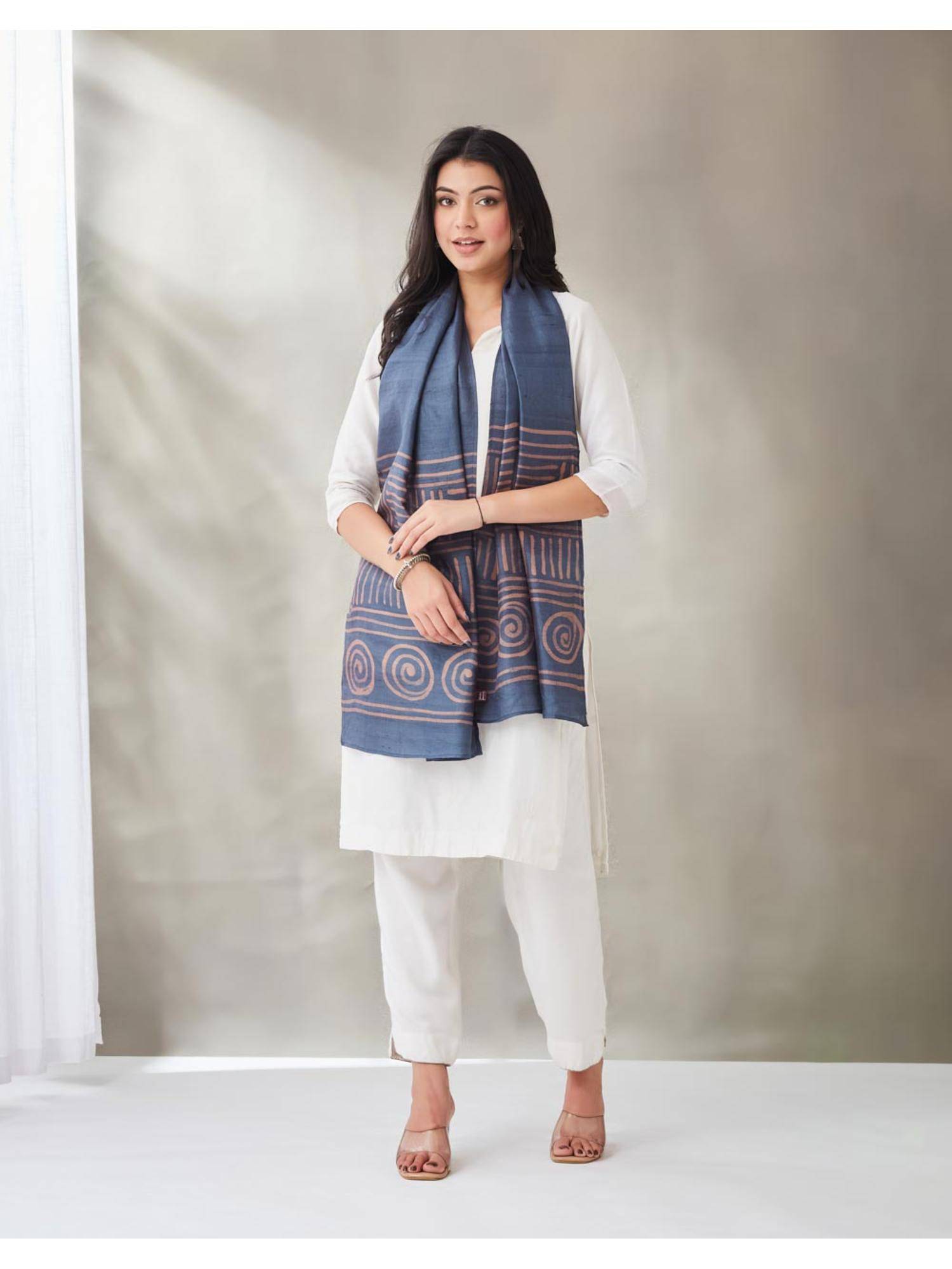 Fabindia Grey Silk Printed Stole
