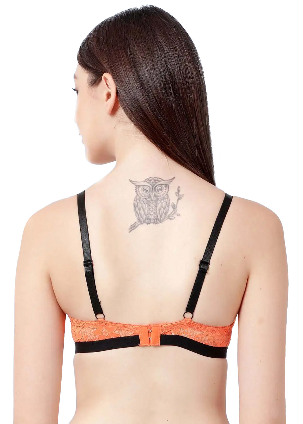 Shyaway Susie Everyday Demi-Coverage Underwired Black Lace Padded Plunge  bra -Orange (32B)