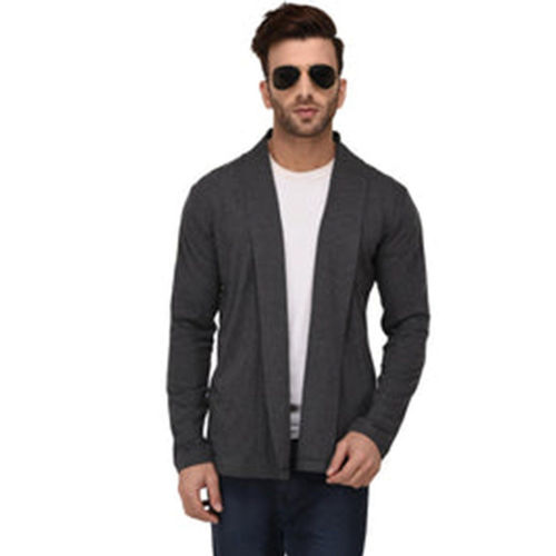 RIGO Charcoal Melange Open Cardigan Full Sleeve Shrug For Men