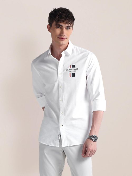 POLO Long Sleeve Solid Brand White Casual Shirt