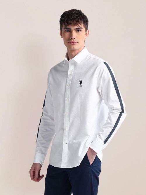 Buy POLO Semi-Cutaway Collar Long Sleeve White Casual