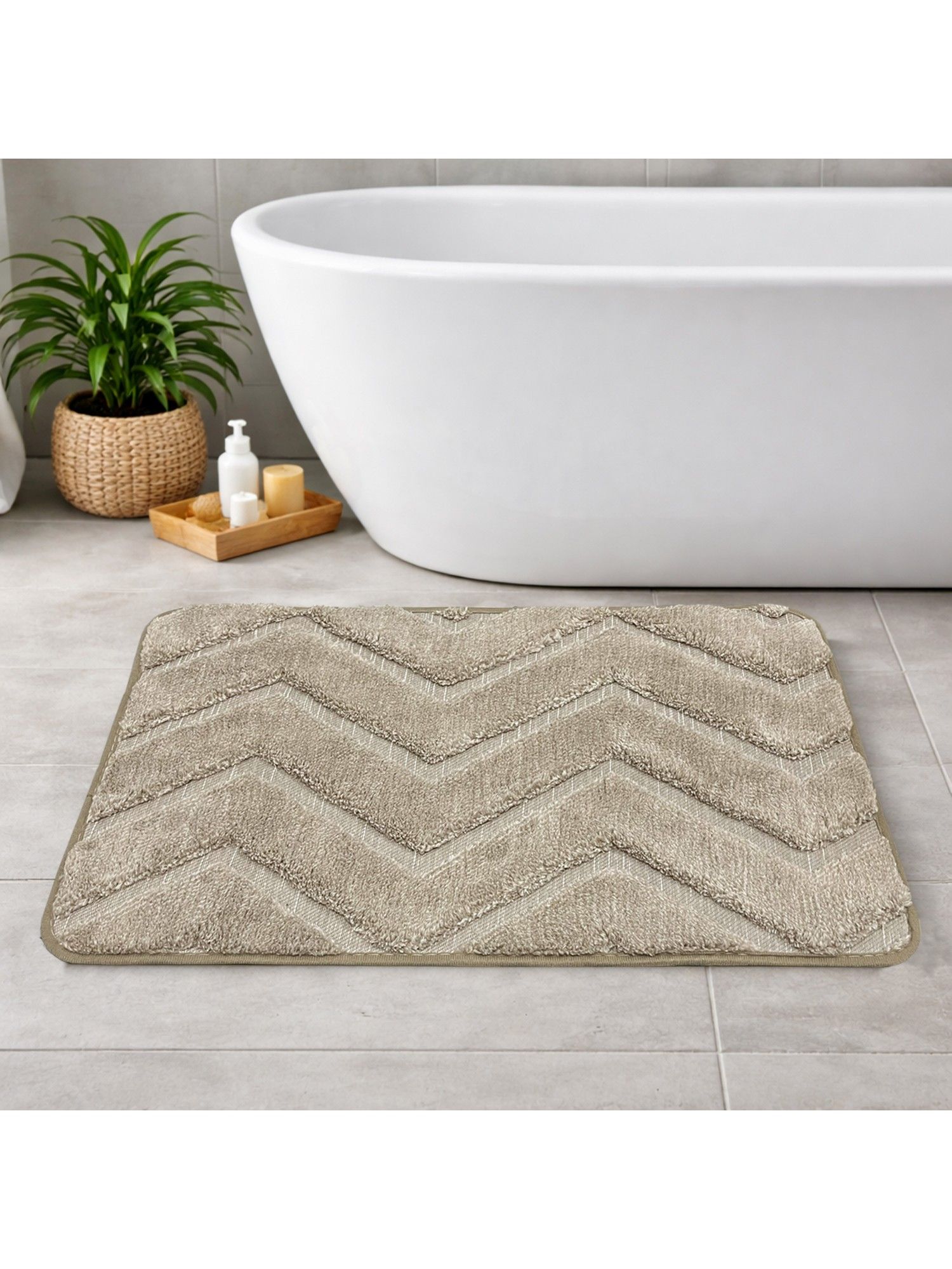 Buy LUXEHOME INTERNATIONAL Beige Microfiber Bathroom Anti Slip
