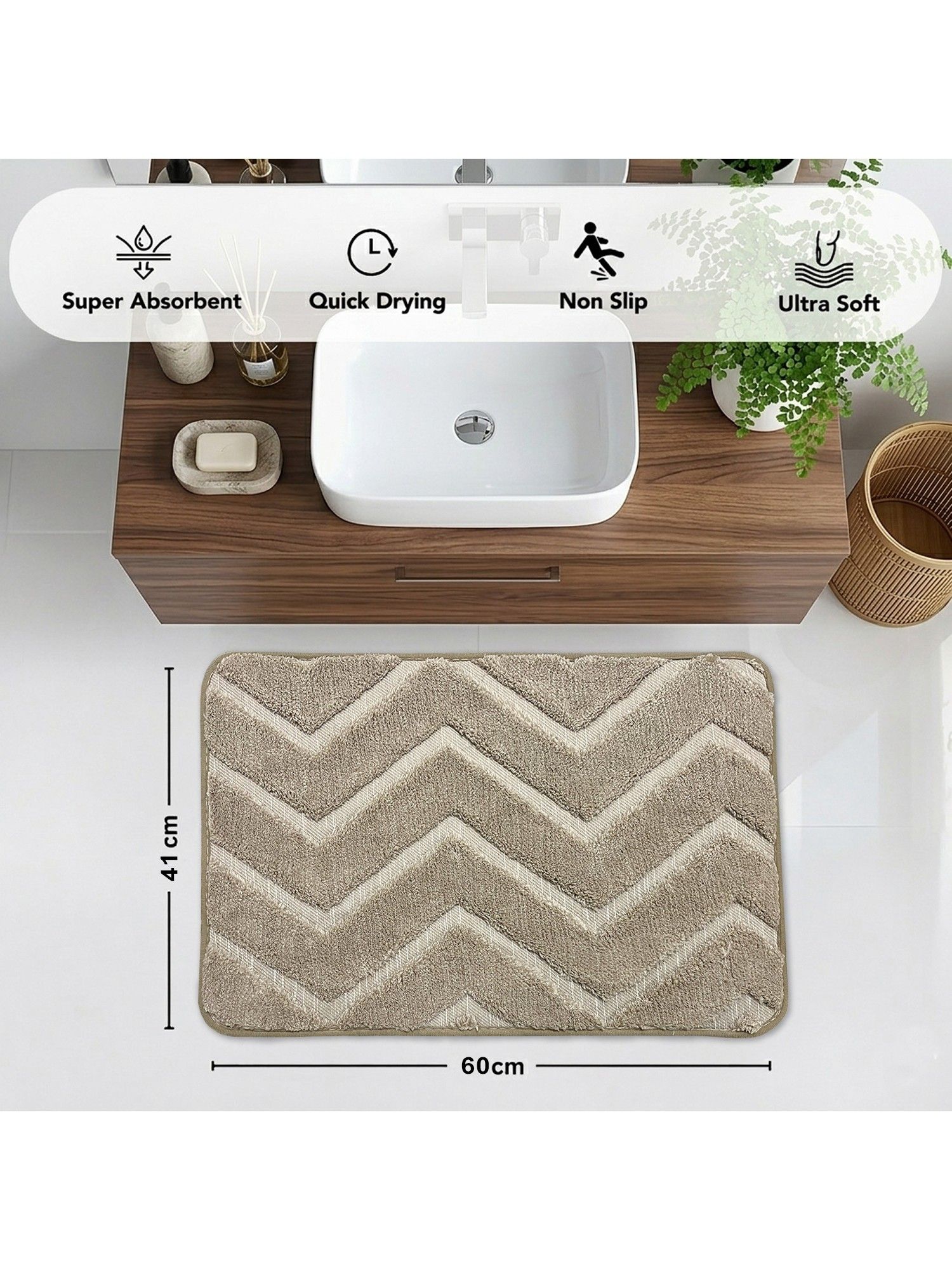 Buy LUXEHOME INTERNATIONAL Beige Microfiber Bathroom Anti Slip