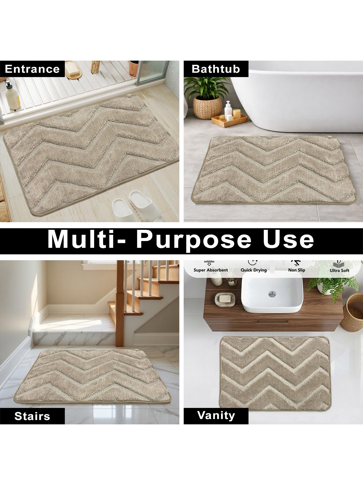 Buy LUXEHOME INTERNATIONAL Beige Microfiber Bathroom Anti Slip