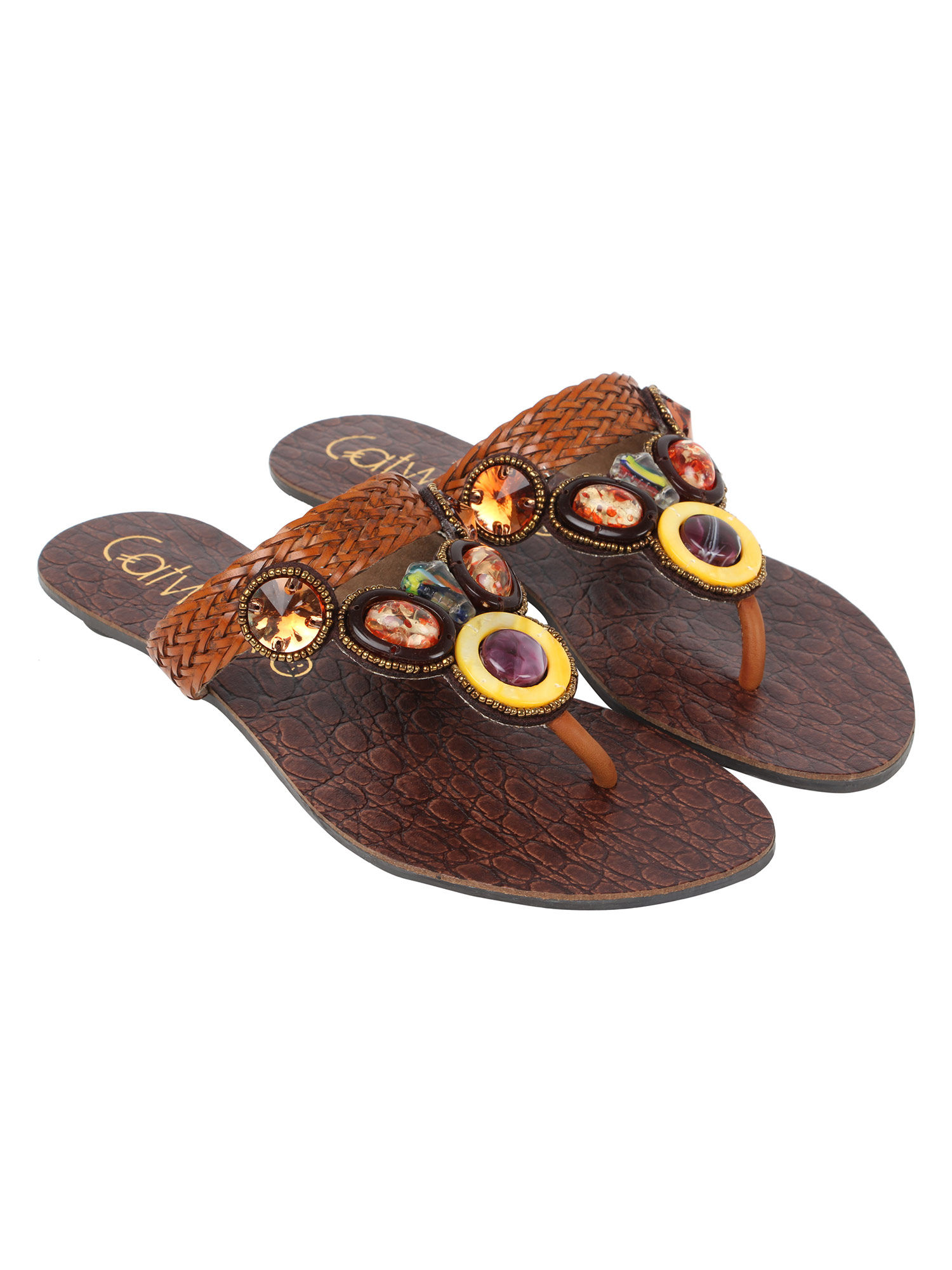 Buy Catwalk Brown Embellished Flats Online