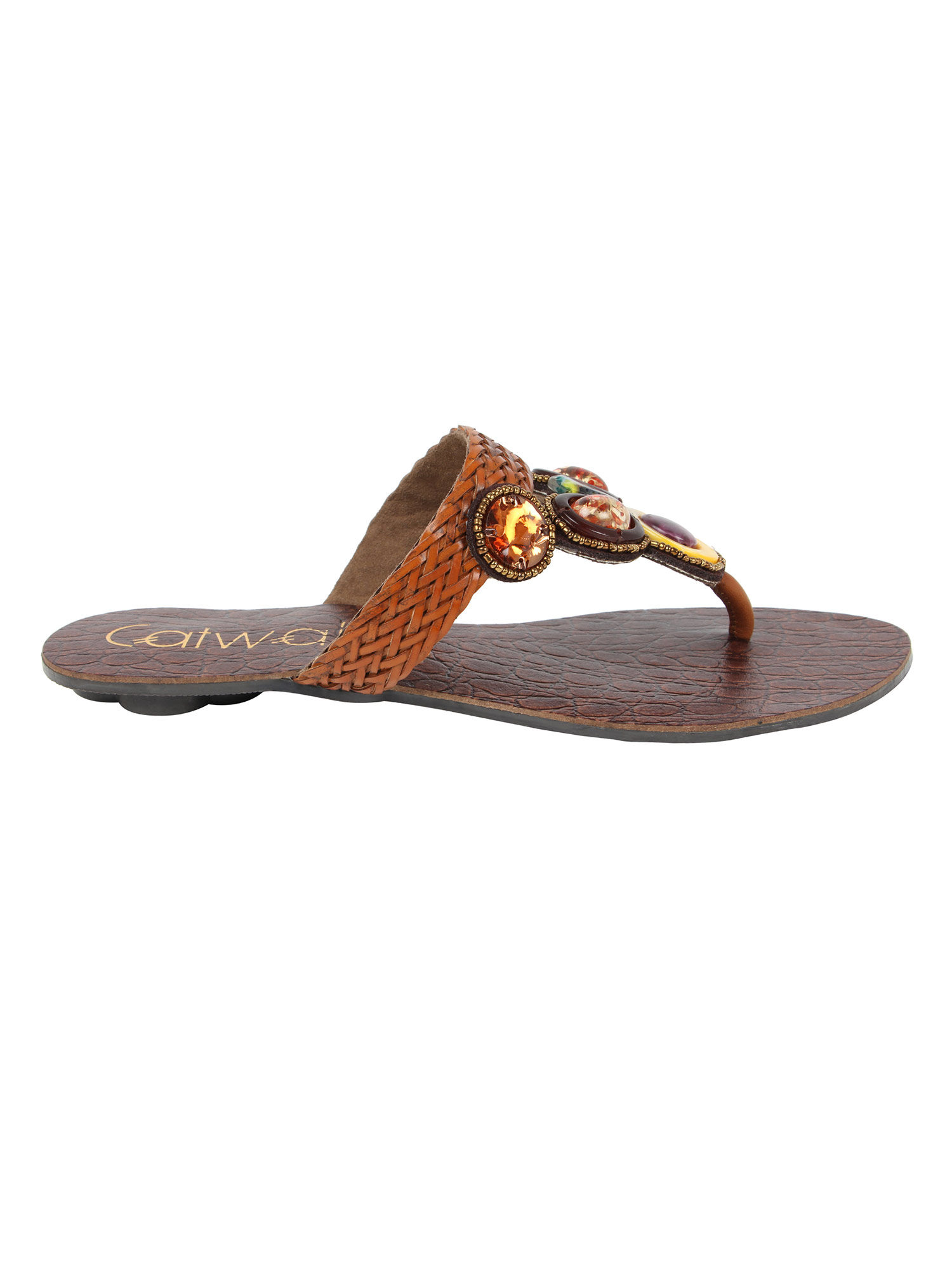 Buy Catwalk Brown Embellished Flats Online
