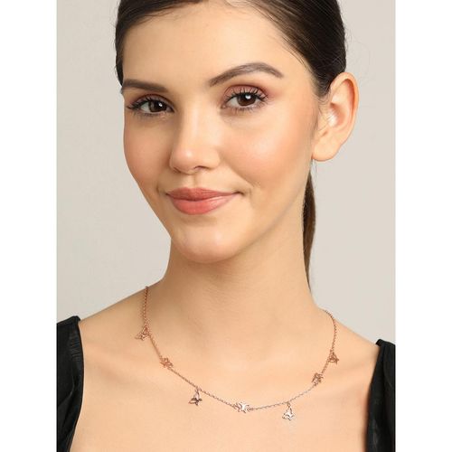 CLARA 925 Silver Rose Gold Rhodium Plated Butterfly Necklace Chain for  Women and Girls