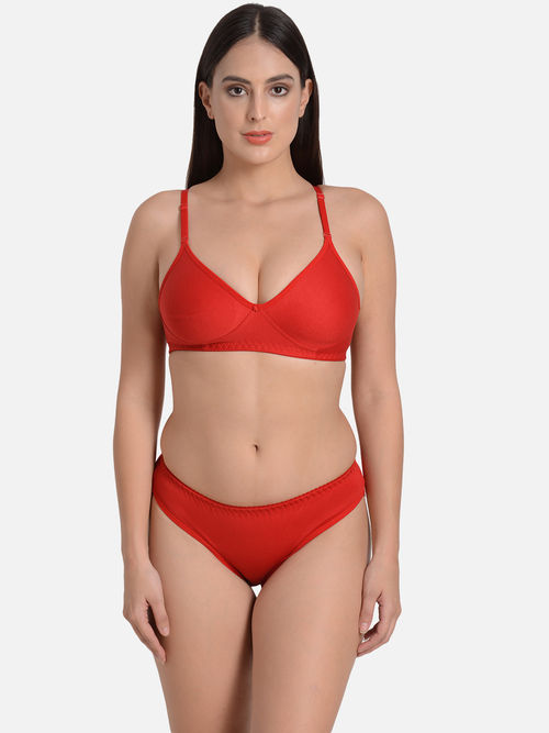 Buy Mod Shy Solid Full Coverage Bra Panty Set Red Online