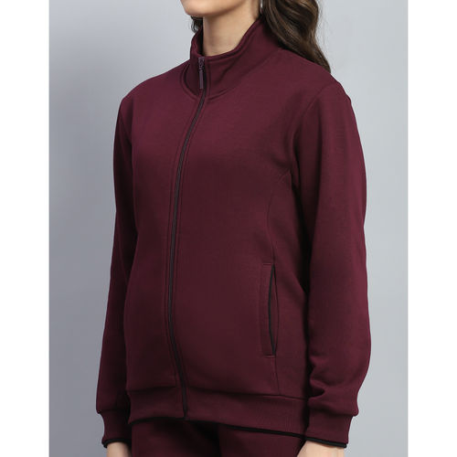 Buy Monte Carlo Womens Wine Solid Mock Neck Full Sleeve Tracksuit