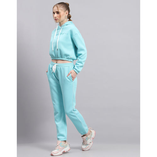 Monte Carlo Womens Solid Sky Blue Hooded Neck Full Sleeve Tracksuit (Set of  2) (S)