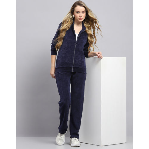 Buy Monte Carlo Womens Self Design Navy Blue Mock Neck Full Sleeve