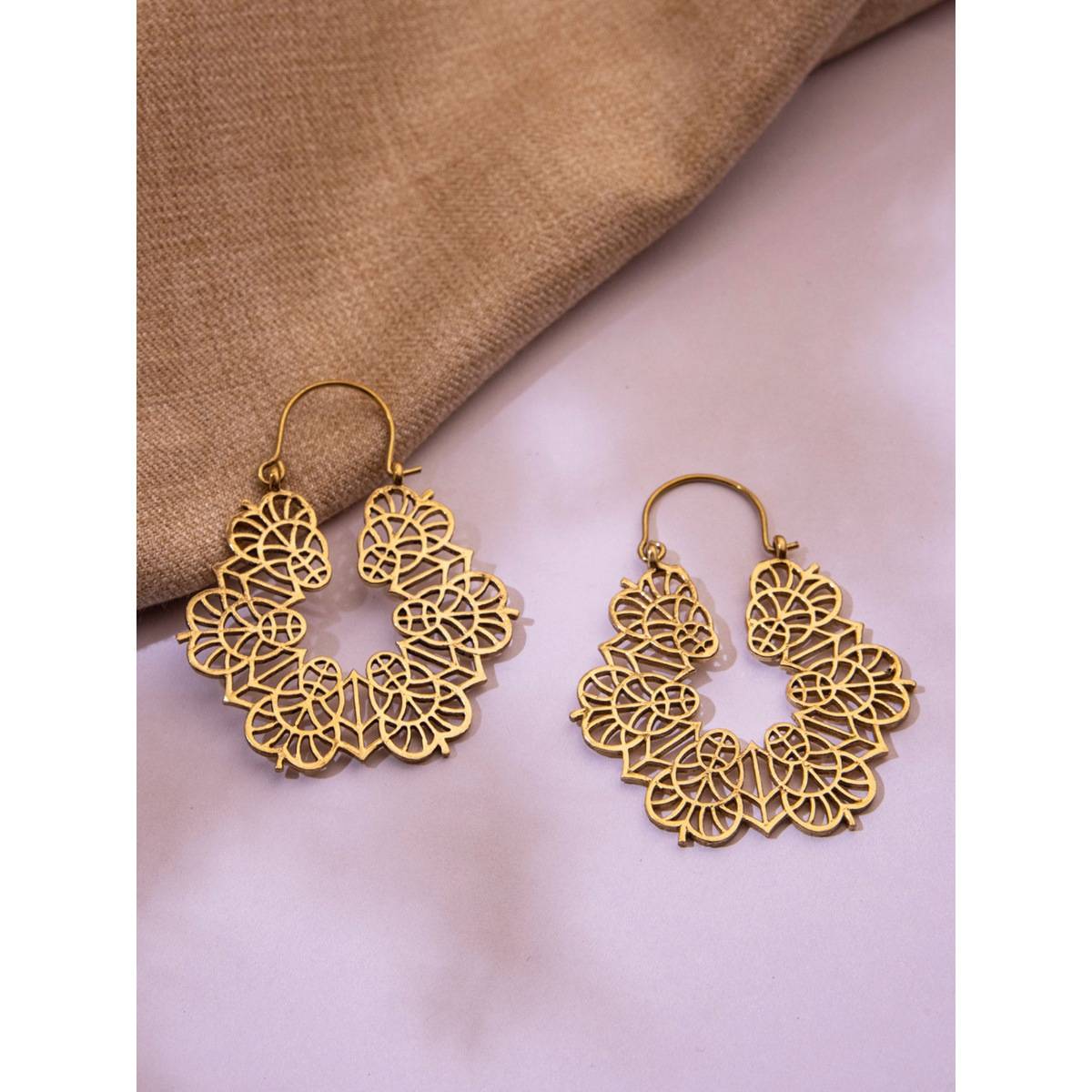 Studio One Love Delicate Charms Gold-Plated Handmade Brass Hoop Earrings
