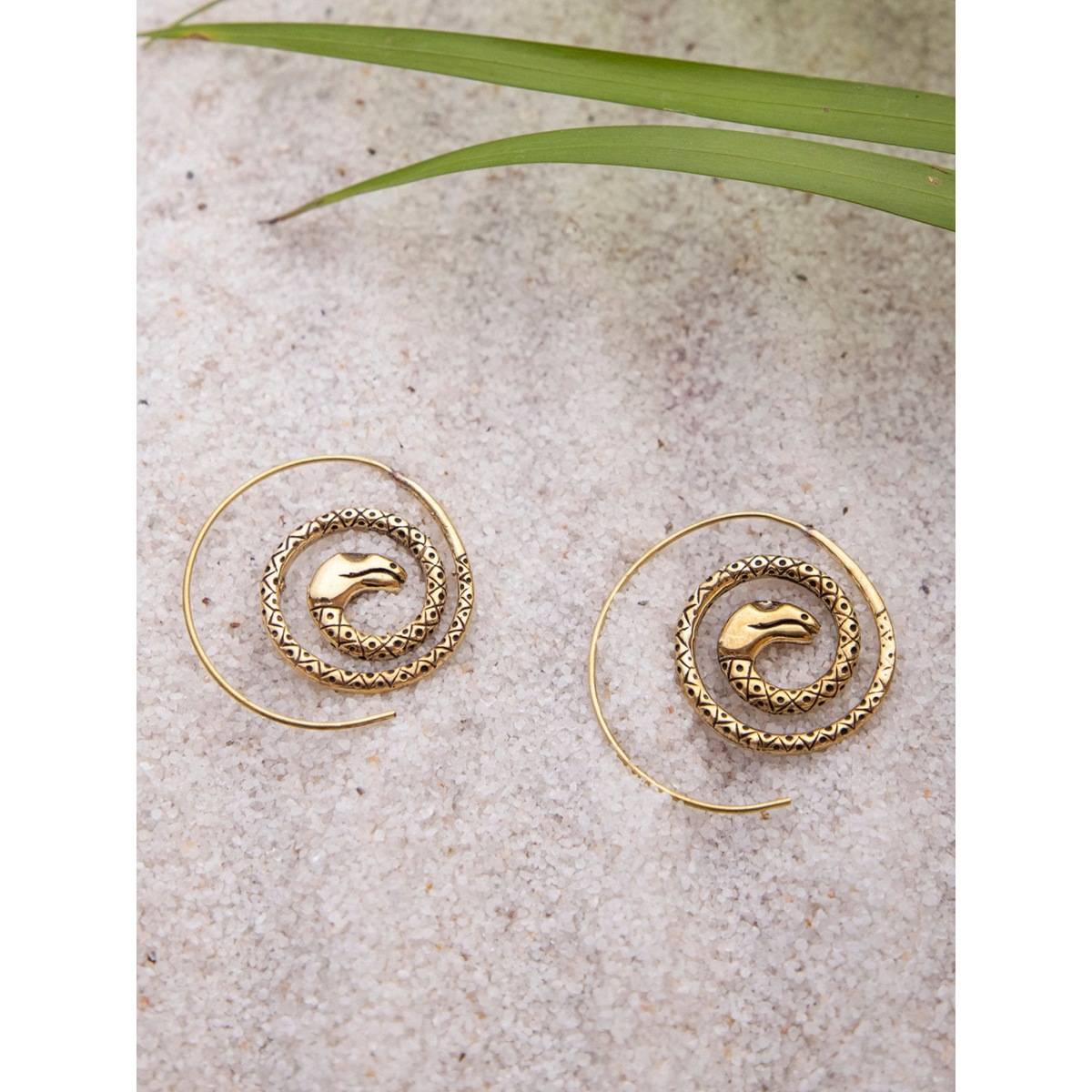 Studio One Love Serpent Musings Gold-Plated Handmade Brass Hoop Earrings