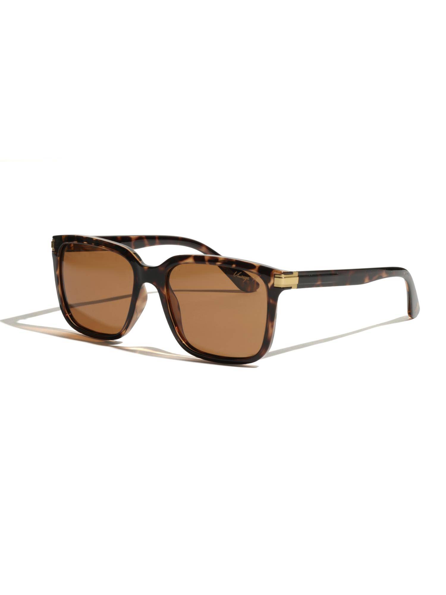 Vintage Unisex Polarised & UV Protected Brown Lens Rectangle Sunglasses (56)