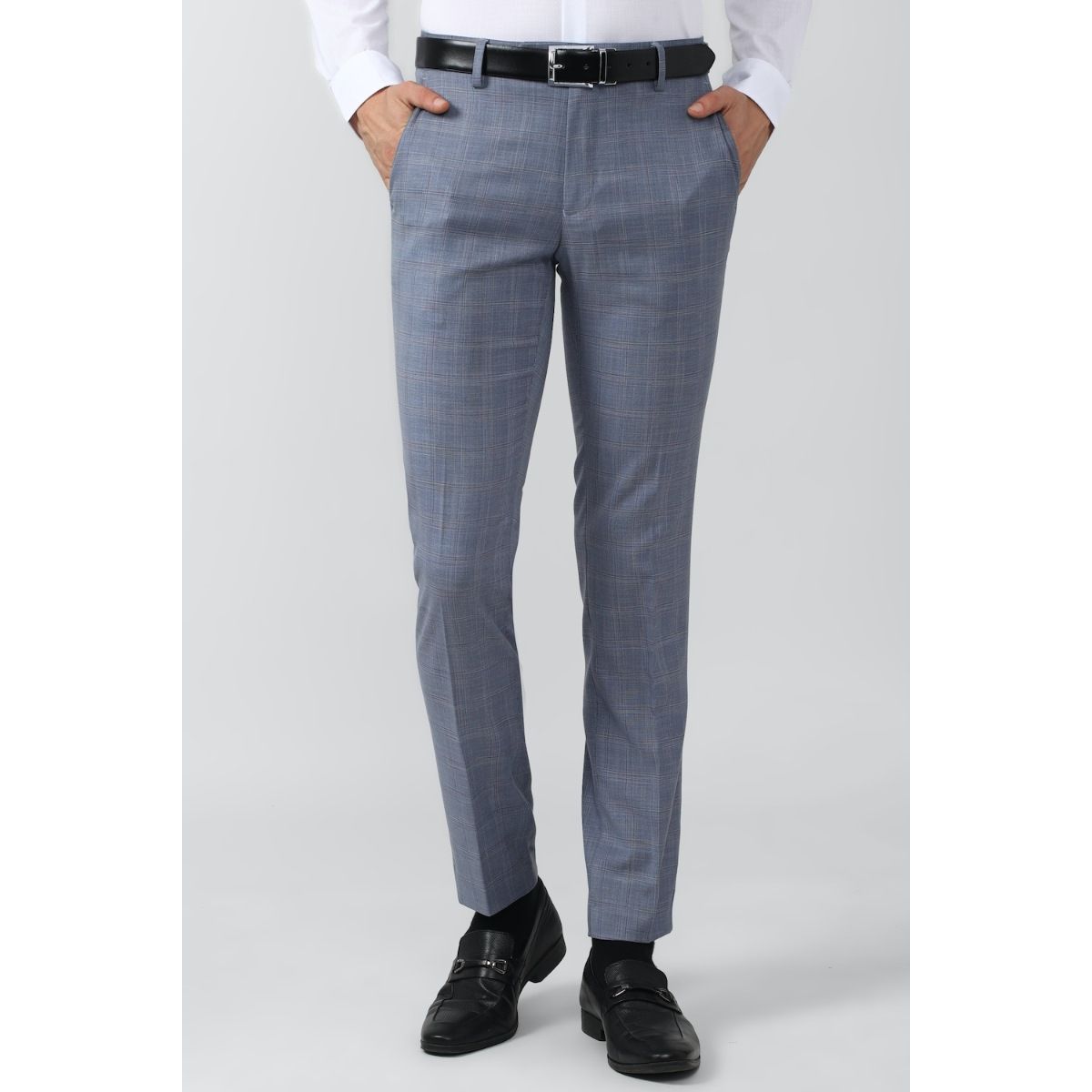 Buy Men Grey Stripe Slim Fit Formal Trousers Online - 662390 | Peter England