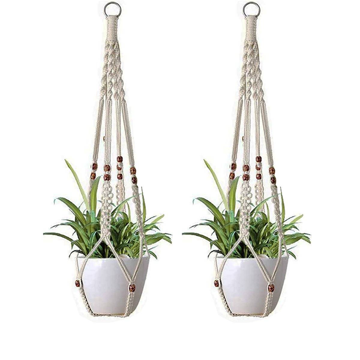 Homesake Macrame Plant Hanger Weaving 2 Pieces Beads