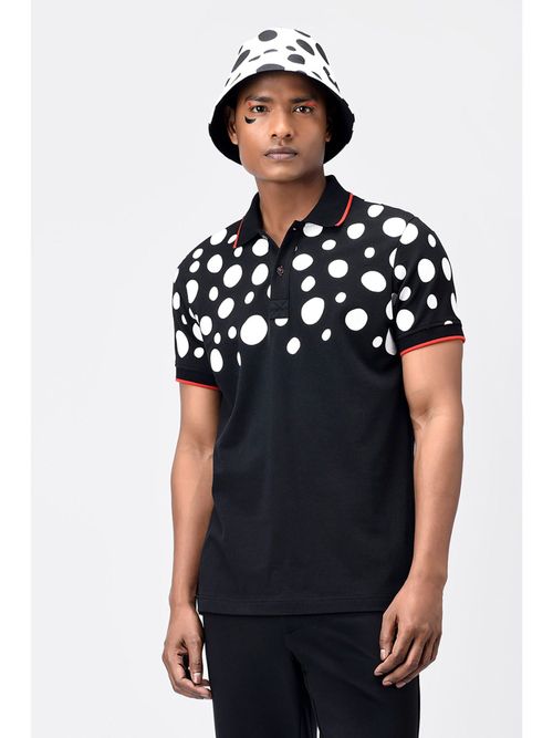 Genes Lecoanet Hemant Black White Polka Dot Printed Mens Polo T-Shirt  (2XL)