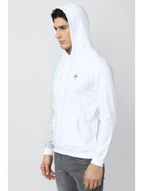 Peter England Men White Patterned Hooded Neck Sweatshirt (S)