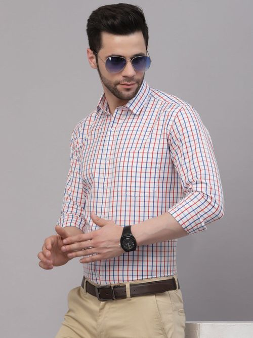 Style Quotient Men White Red Checks Yarn Dyed Polycotton Regular Formal  Shirt