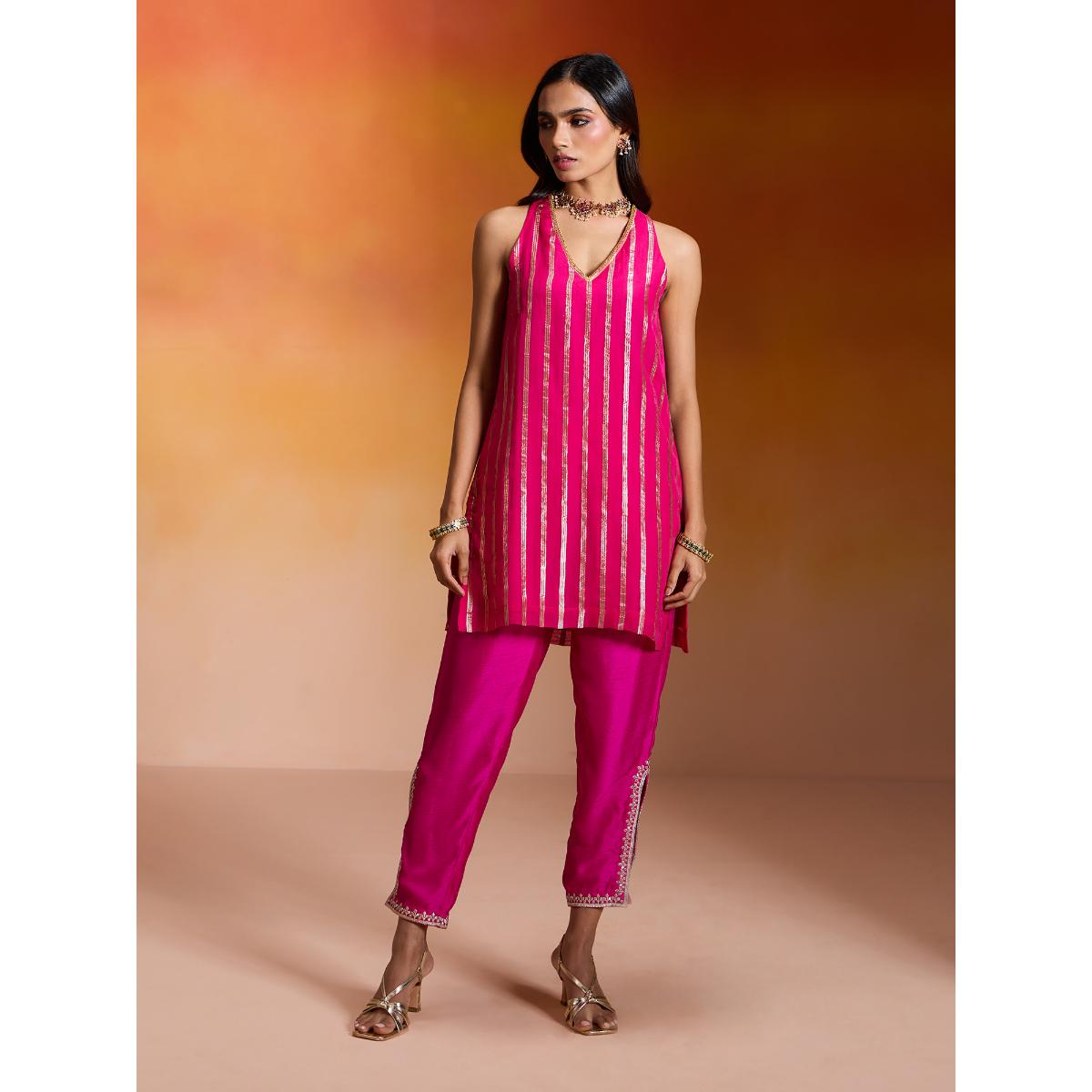 Buy Gajra Gang Taash Panache Fuchsia Nysaa Embroidered Slit Pant Online