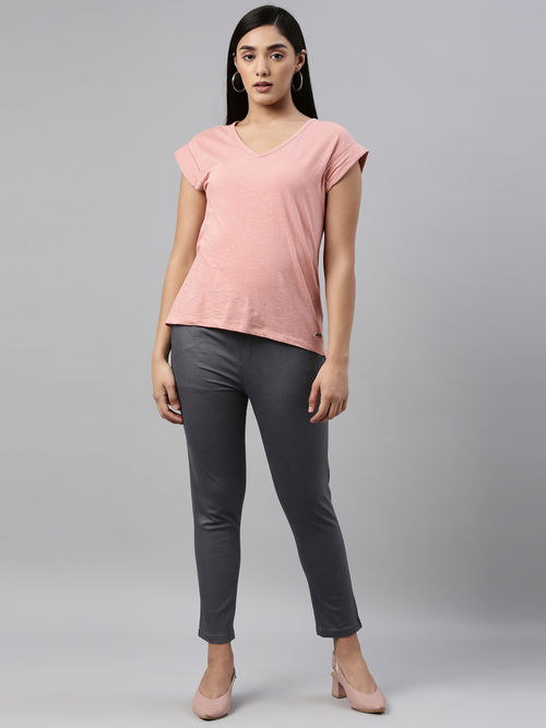 Buy Go Colors Women Silver Mid Rise Cotton Denim Stretch Pants - Grey Online