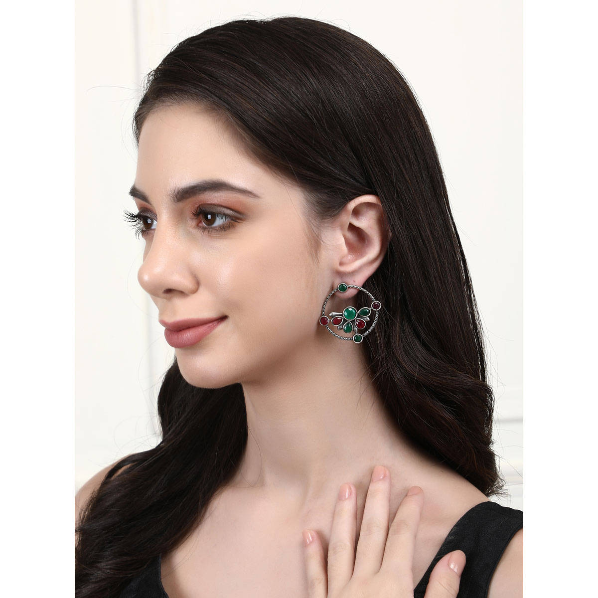 Auraa Trends Elegant Multi Stone Oxidised Earrings For women