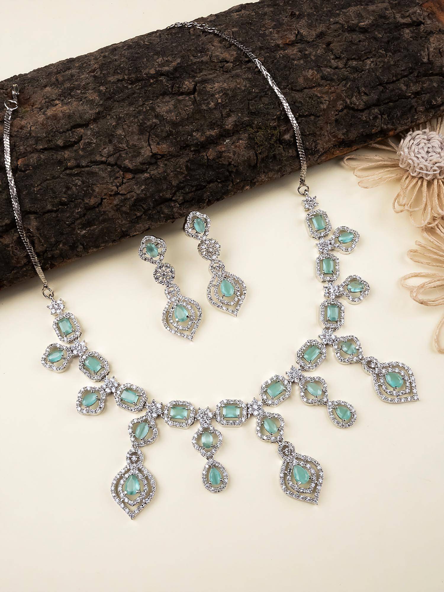 STILEADDA Luxury Look Turquoise American Diamond Necklace Set