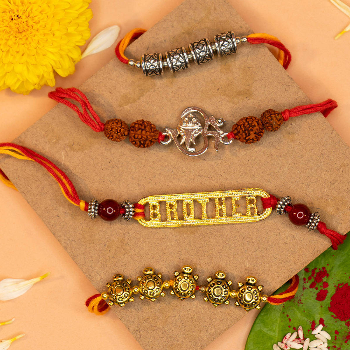 Yellow Chimes Traditional Gold Plated Rakhi Set