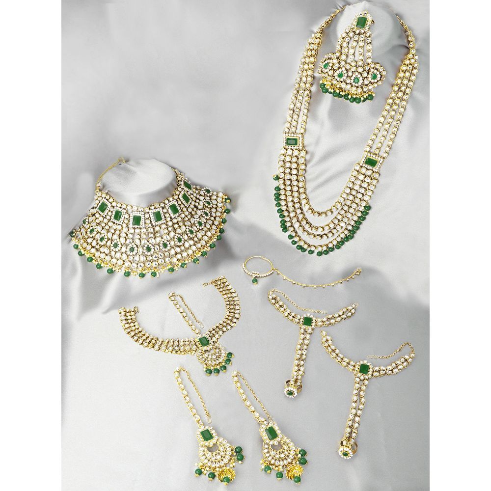 Peora Ethnic Indian Traditional Kundan Dulhan Bridal Jewellery Set For Women (Green) (PF36BR02G)