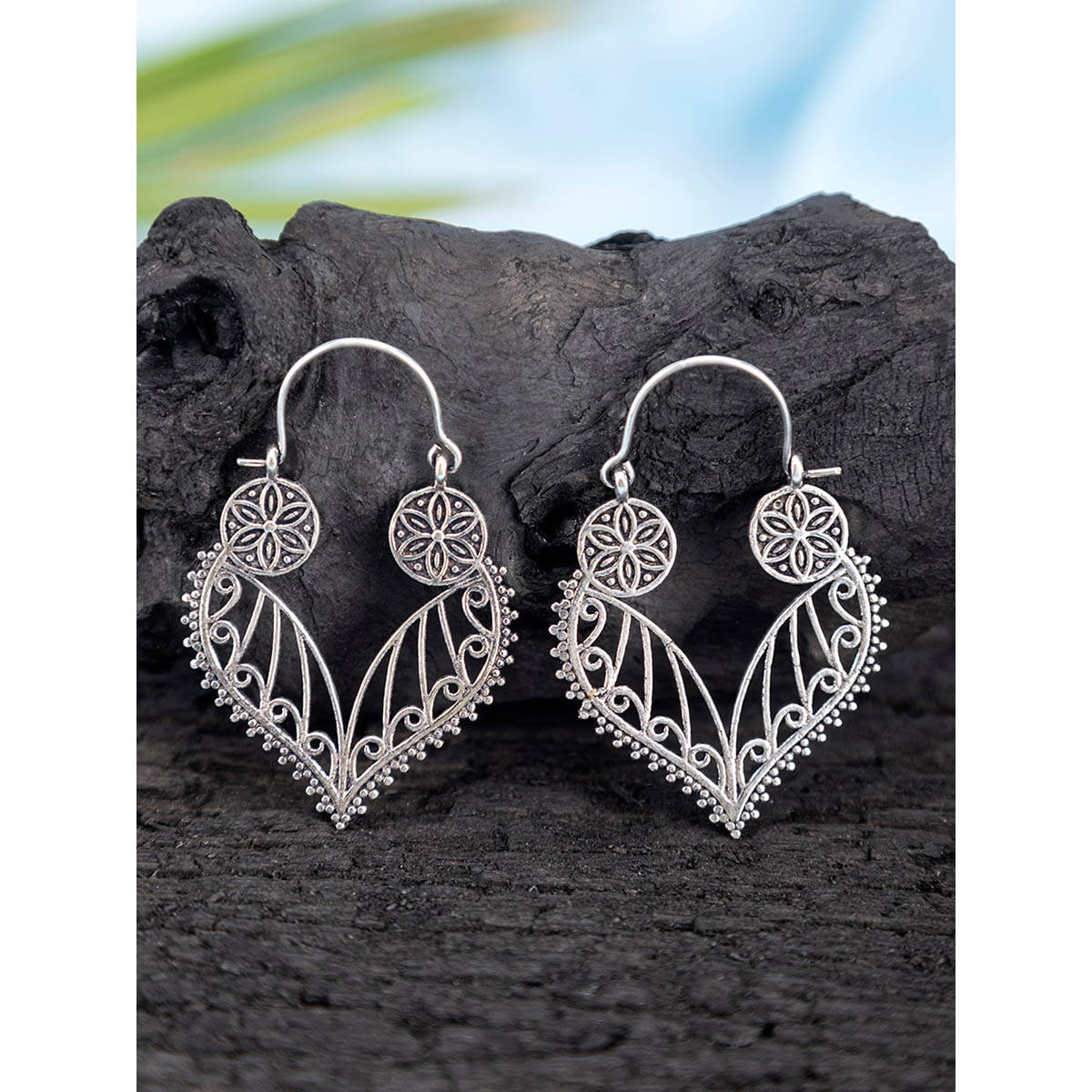 Studio One Love Folklore Finery Silver-Plated Handmade Brass Hoop Earrings