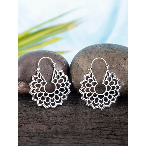 Studio One Love Traditional Treasures Silver-Plated Handmade Brass Hoop  Earrings