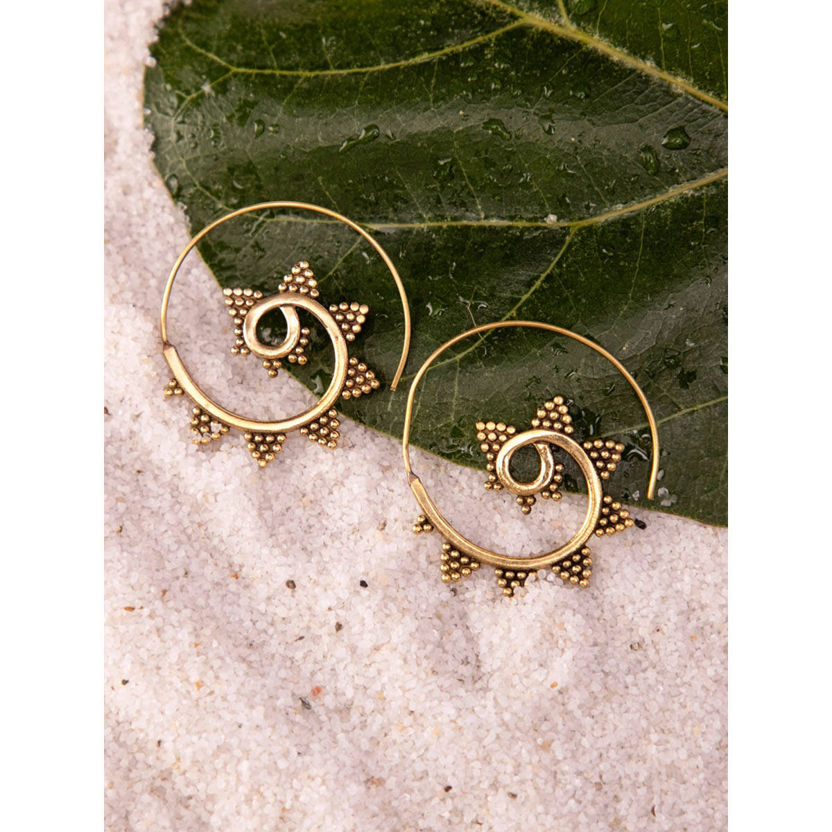 Studio One Love Dotted Triangles Gold-Plated Handmade Brass Hoop Earrings
