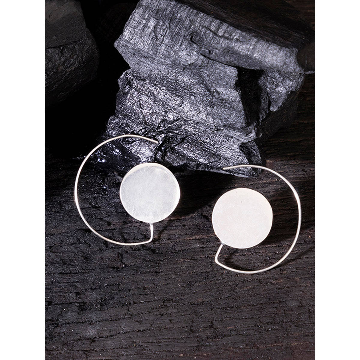 Studio One Love Disc Handmade Brass Hoop Earrings Silver-Plated Handmade Brass Hoop Earrings