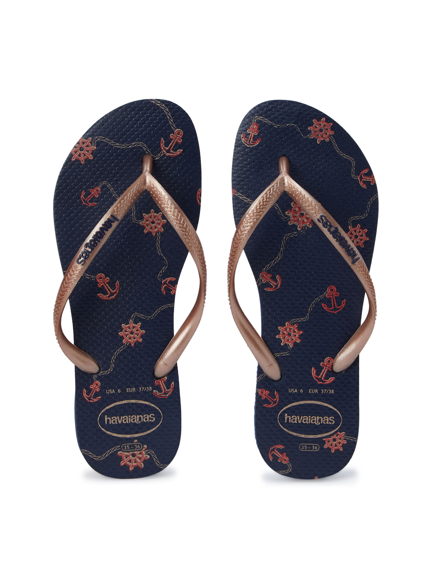 Buy Havaianas Navy Blue Slim Nautical Flipflops Online