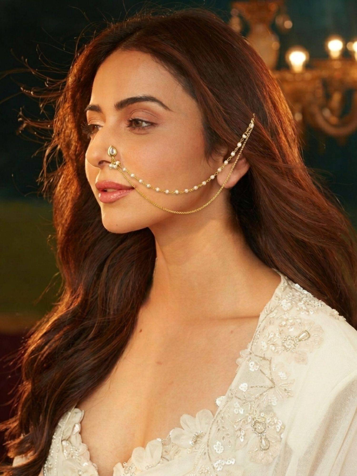 Accessher Kundan Nose pins, Clip On Nose Ring Small Nath Kundan for Women
