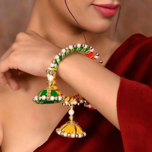 Buy Shoshaa Set of Multi-Color Pearls Gota Patti Fabric Kada