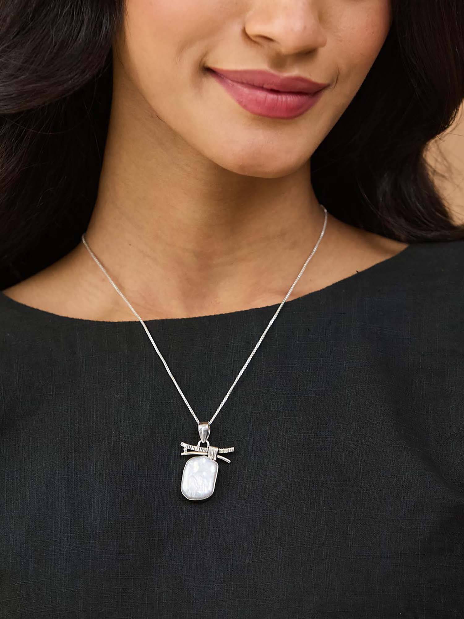 Fabindia White Long Pendant Necklace
