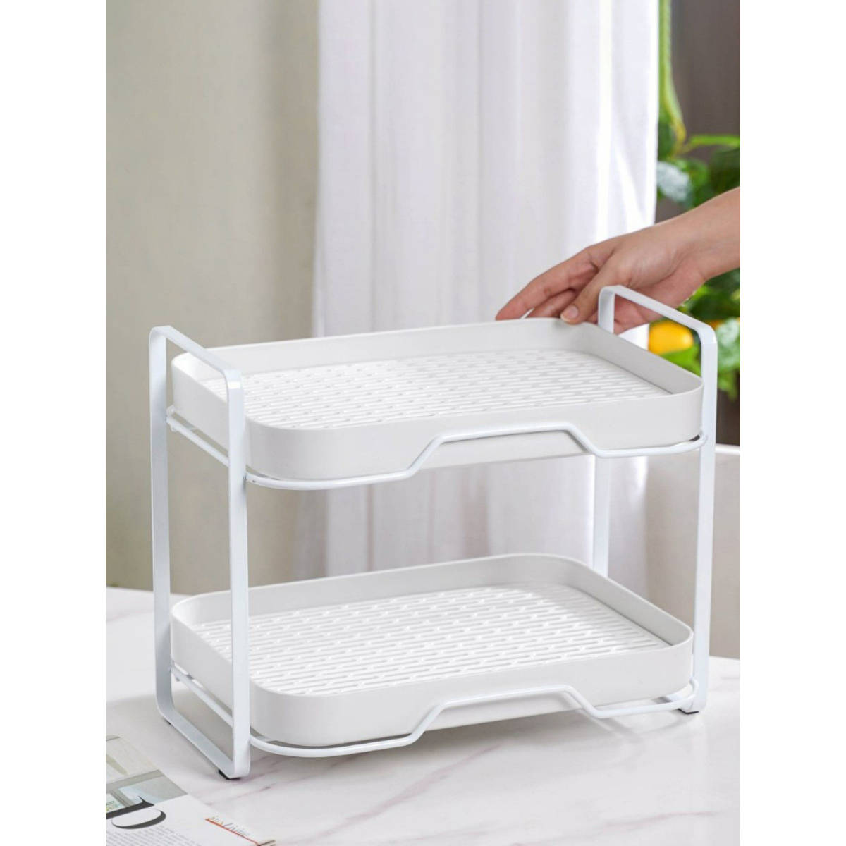 Buy Nestasia White Double Decker Metal Organiser Rack Online