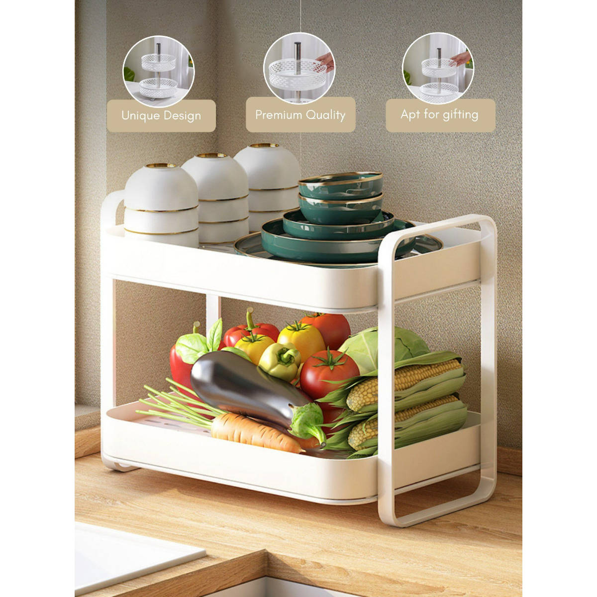 Buy Nestasia White Double Decker Metal Organiser Rack Online