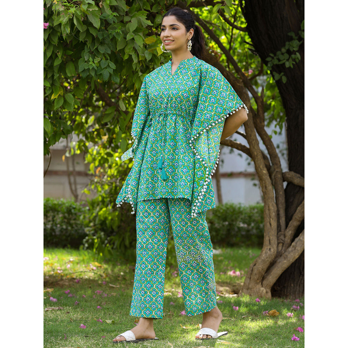Buy Jaipur Kurti Beige Solid Cotton Slub Pant online