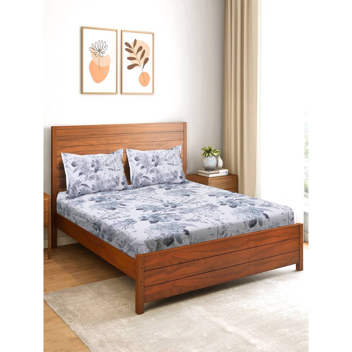 Saral Home Ava Soft Soft Bed Sheet with 2 Pillow Cover Blue (Queen)