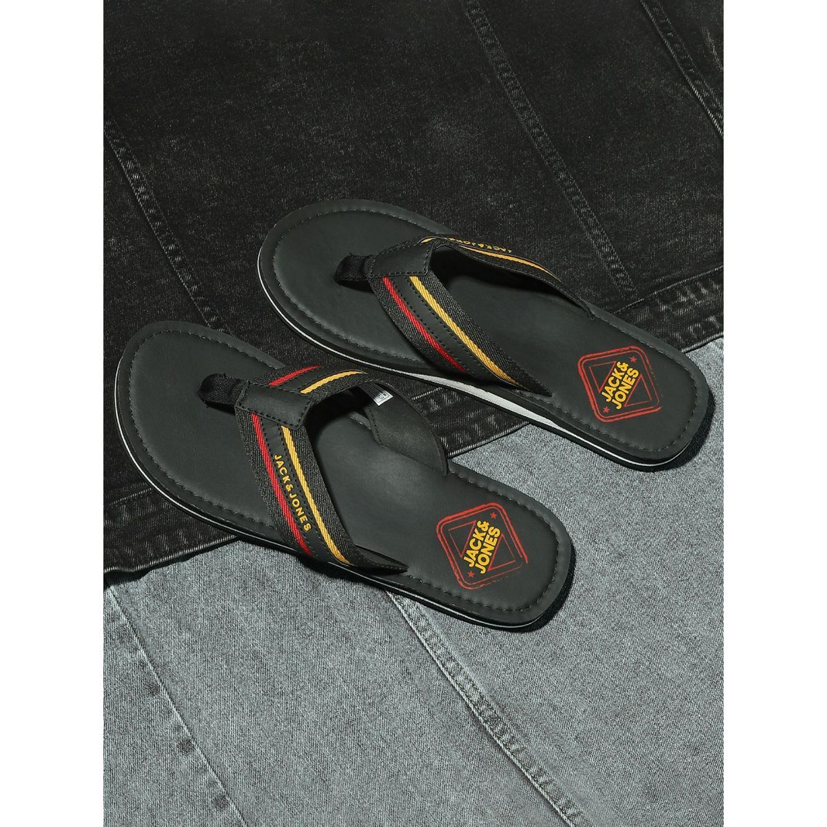 Buy Jack Jones Black Logo Print Flip Flops Online