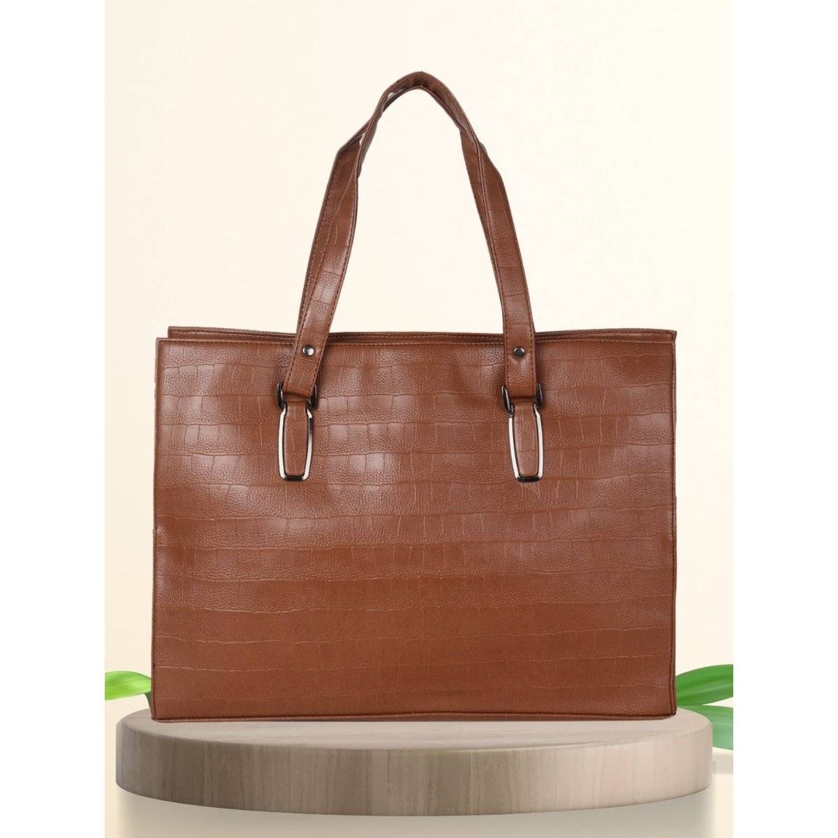 Yelloe Tan Pu Leather Laptop Bag for Women